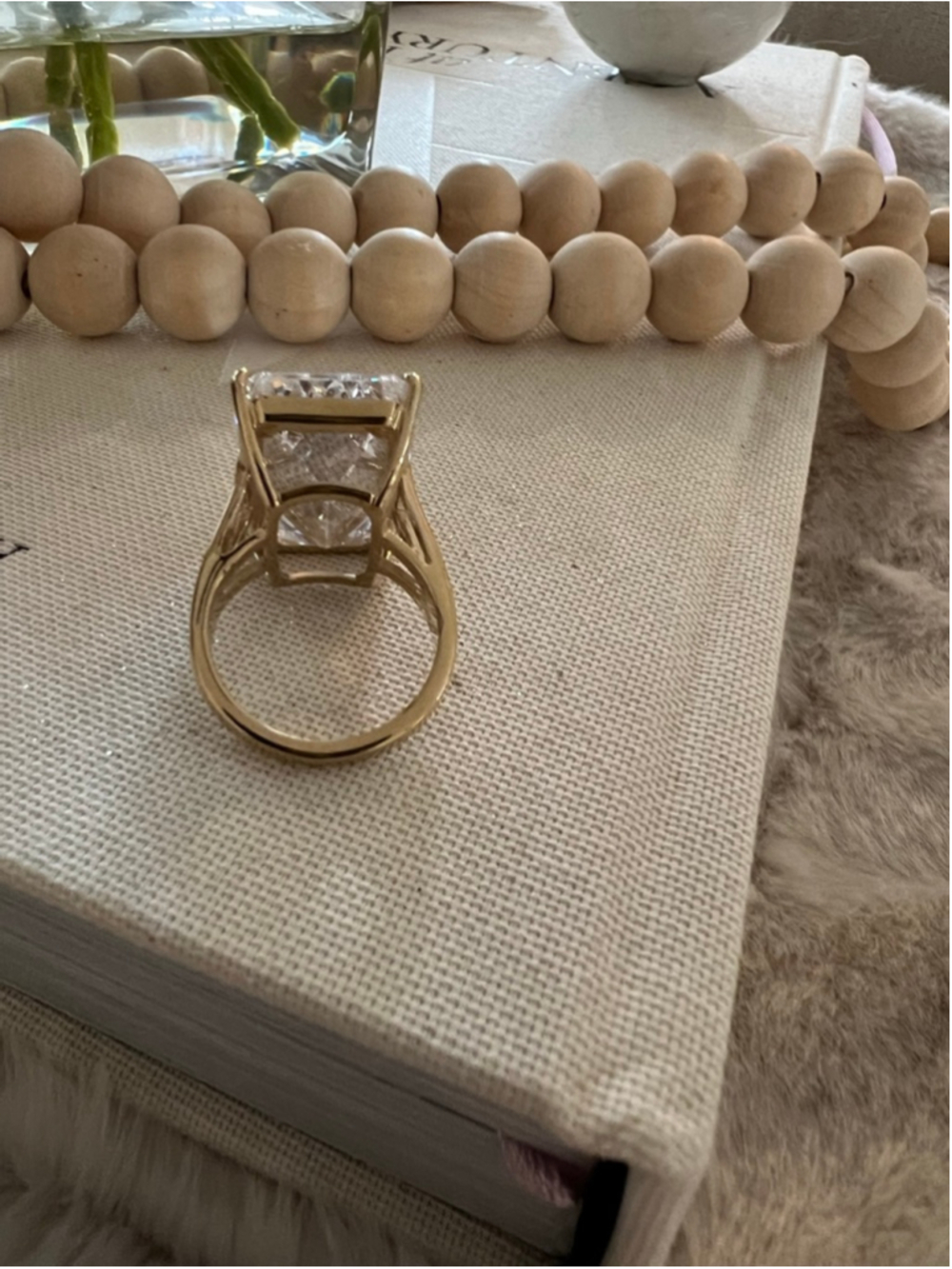 Gold plated 925 Silver Clear Stone Cocktail Ring 10 - Picture 2 of 2